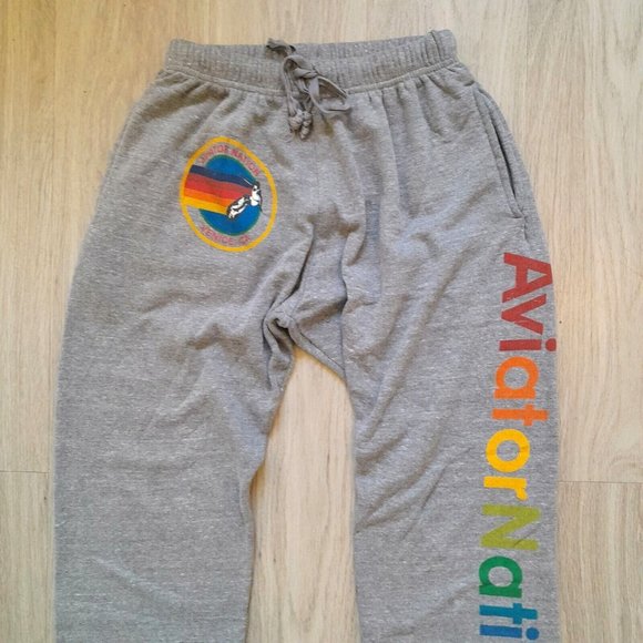Aviator Nation Sz S Sweatpants Joggers Gray Manhattan Beach Logo Spellout - Picture 5 of 12